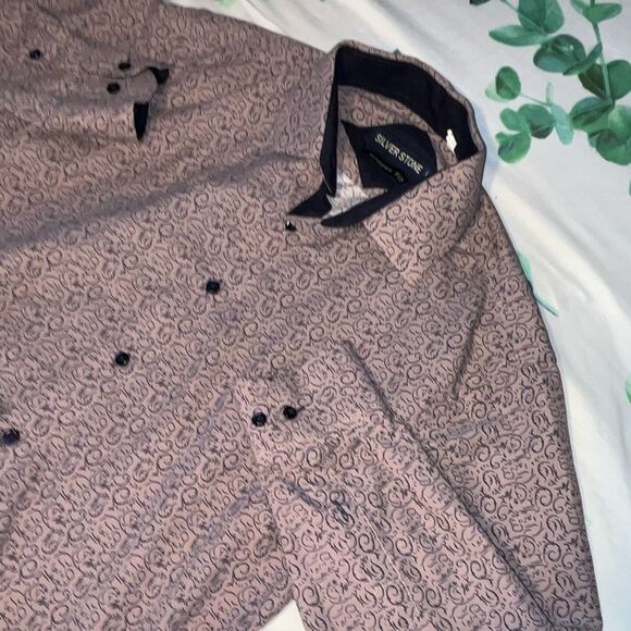 Silver Stone Modern Fit Men's Dress Shirt Medium Pink & Black Button-Up Collared - Picture 4 of 9